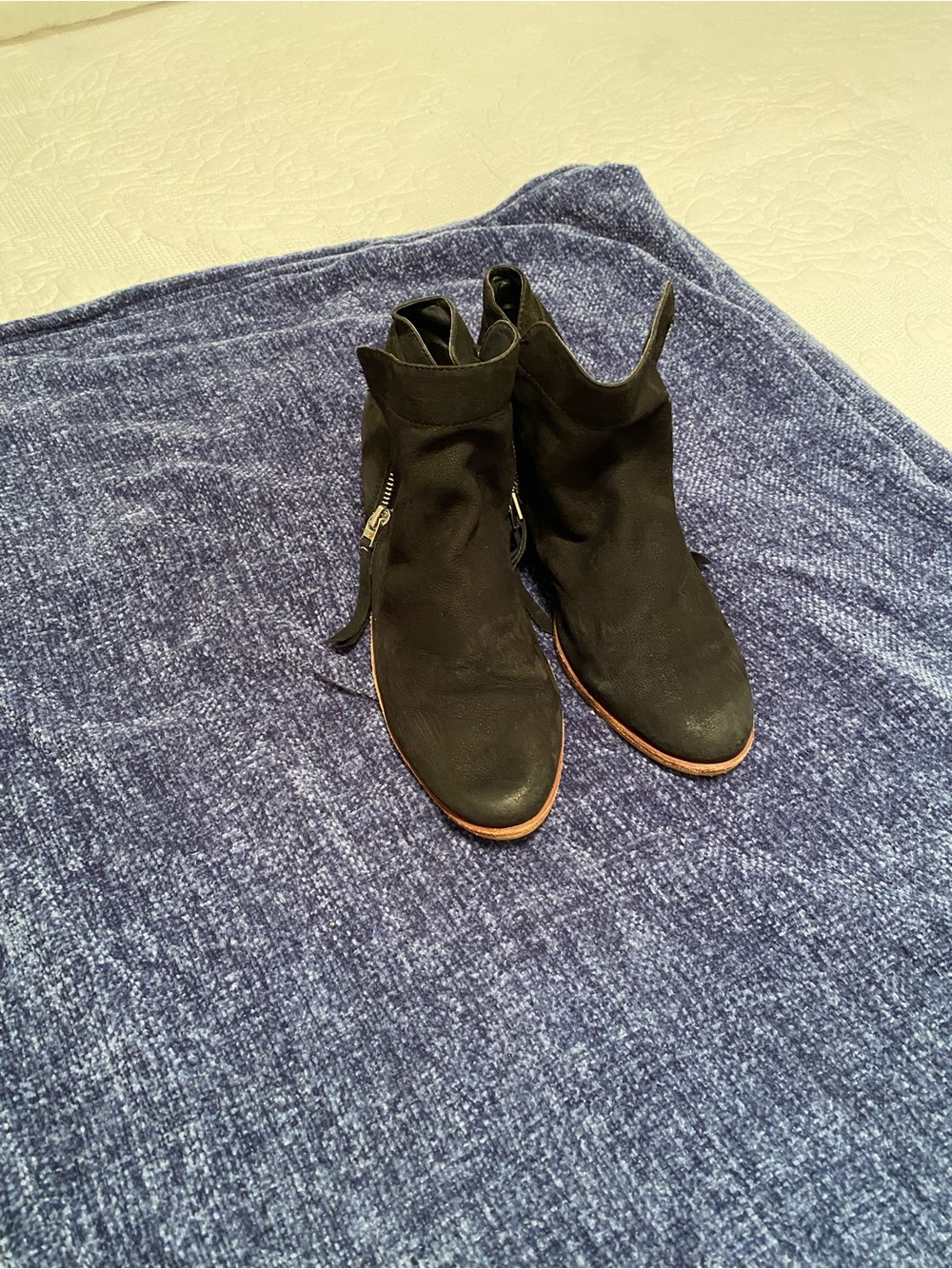Sam Edelman Black Leather Ankle Boots with Stacked Wood Heel 8